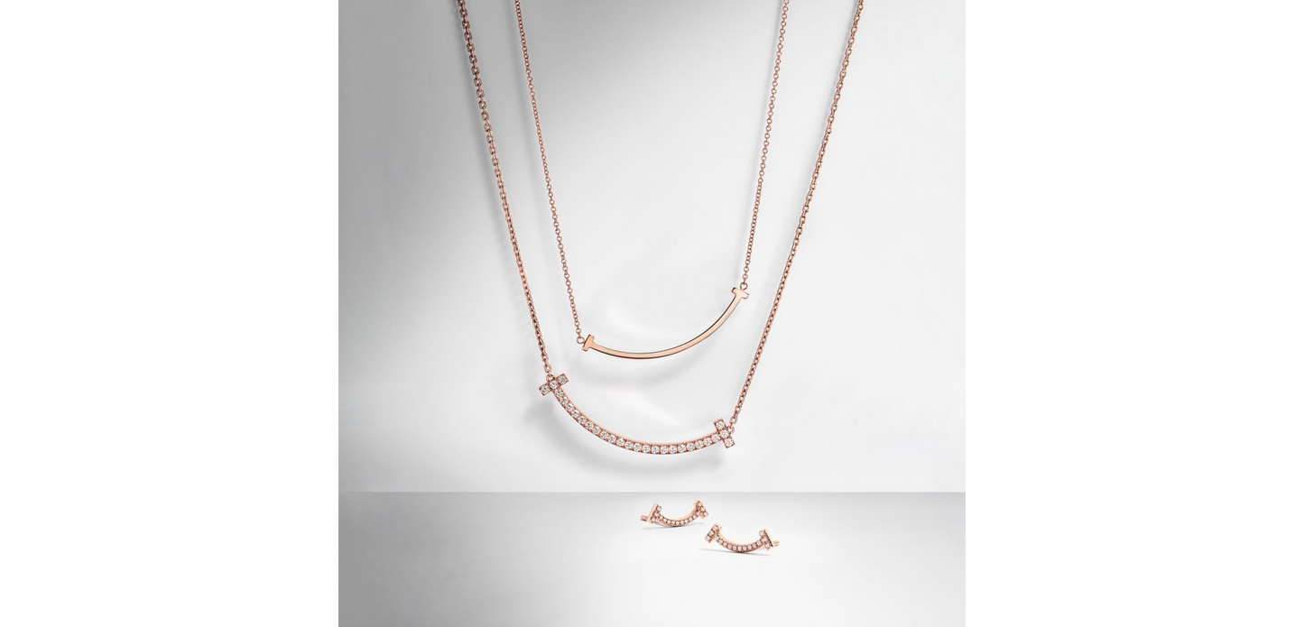 Judyjewelry T Medium Smile Pendant in Rose Gold with Diamonds